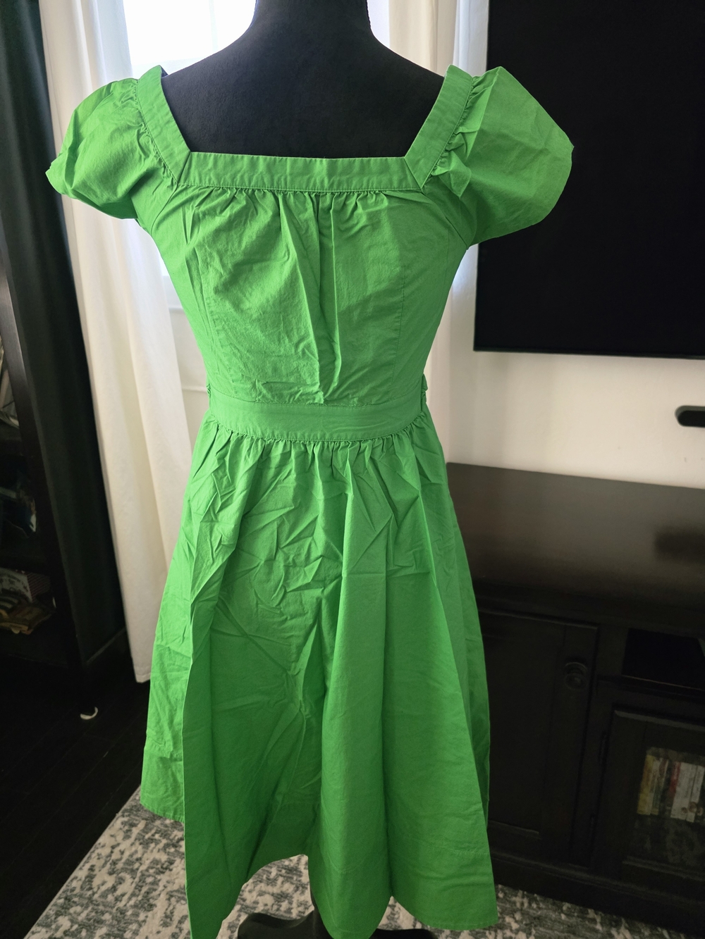 J. Crew Green Button-Front Square Neck Midi Dress with Tie Waist Size 00 - Picture 6 of 16